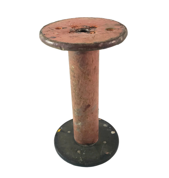 Antique Wooden Industrial Textile Mill Spool  9 1/4" Painted Orange Disk