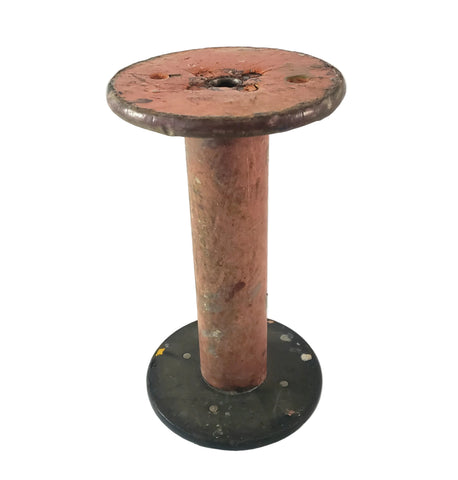 Antique Wooden Industrial Textile Mill Spool  9 1/4" Painted Orange Disk