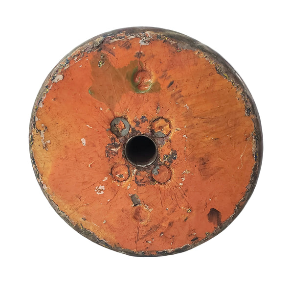 Wooden Industrial Textile Mill Spool  9 1/4" Painted Orange Disk