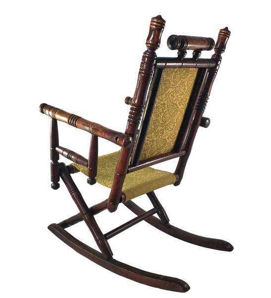 Antique Victorian Wooden Child's Carpet Rocking Chair Period Fabric Hunzinger Style
