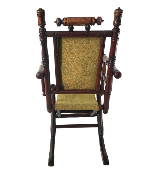 Antique Victorian Wooden Child's Carpet Rocking Chair Period Fabric Hunzinger Style