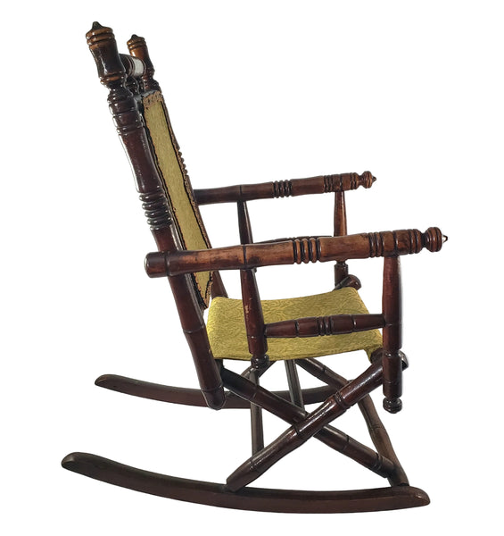 Antique Victorian Wooden Child's Carpet Rocking Chair Period Fabric Hunzinger Style