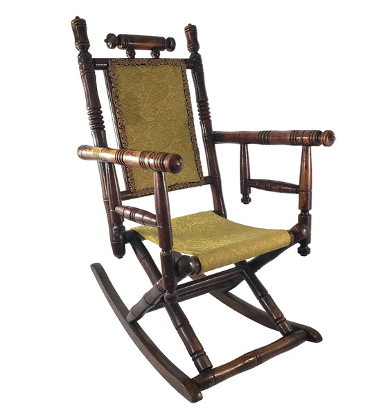 Antique Victorian Wooden Child's Carpet Rocking Chair Period Fabric Hunzinger Style