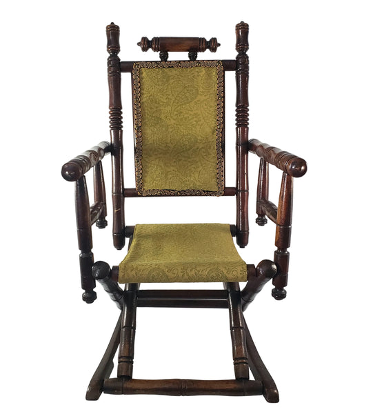 Antique Victorian Wooden Child's Carpet Rocking Chair Period Fabric Hunzinger Style