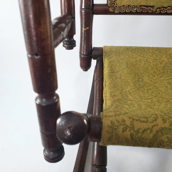 Antique Victorian Wooden Child's Carpet Rocking Chair Period Fabric Hunzinger Style
