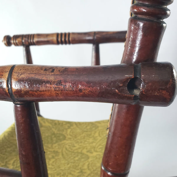 Antique Victorian Wooden Child's Carpet Rocking Chair Period Fabric Hunzinger Style