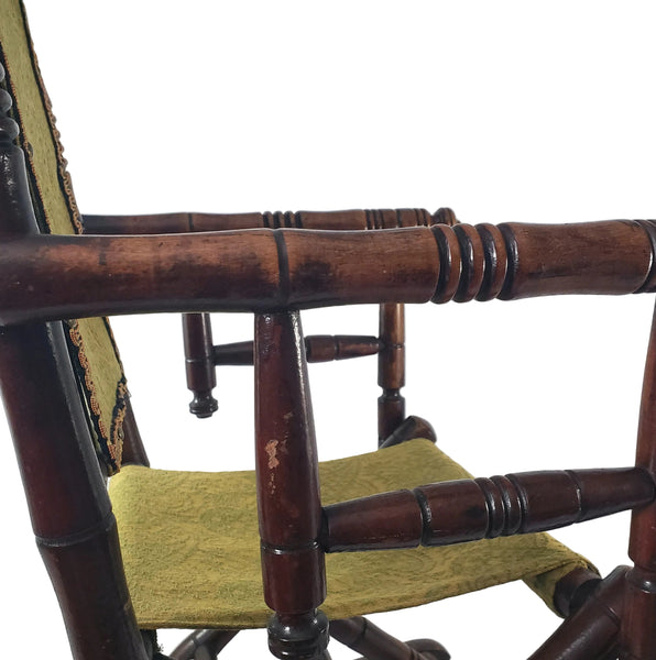 Antique Victorian Wooden Child's Carpet Rocking Chair Period Fabric Hunzinger Style