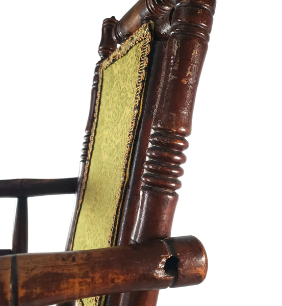 Antique Victorian Wooden Child's Carpet Rocking Chair Period Fabric Hunzinger Style