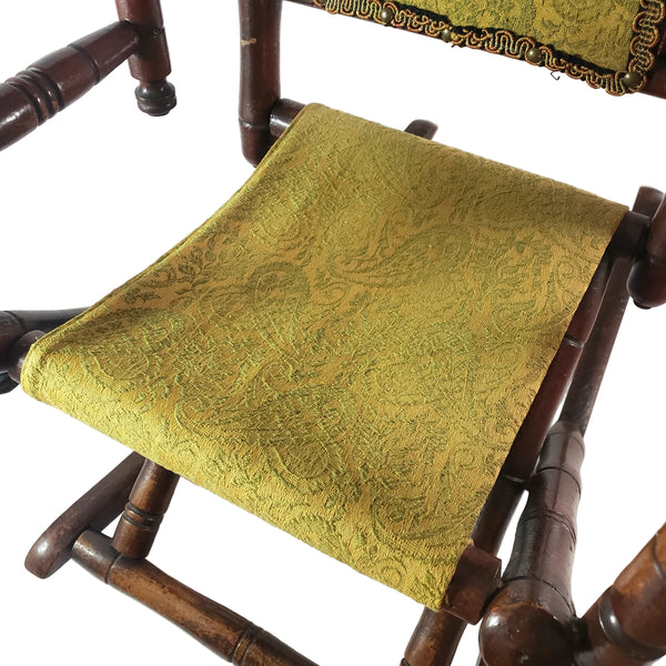 Antique Victorian Wooden Child's Carpet Rocking Chair Period Fabric Hunzinger Style