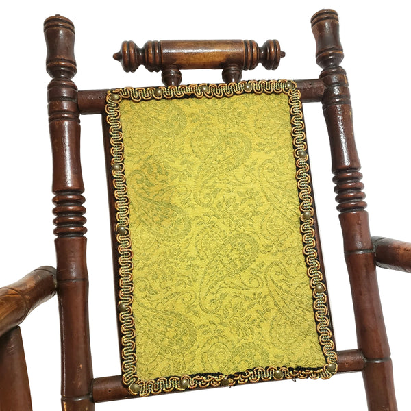 Antique Victorian Wooden Child's Carpet Rocking Chair Period Fabric Hunzinger Style