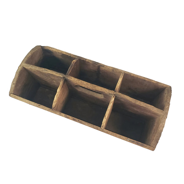 Large Rustic Carpenter's Wooden Tool Caddy Tool 6 Compartments Farmhouse Centerpiece