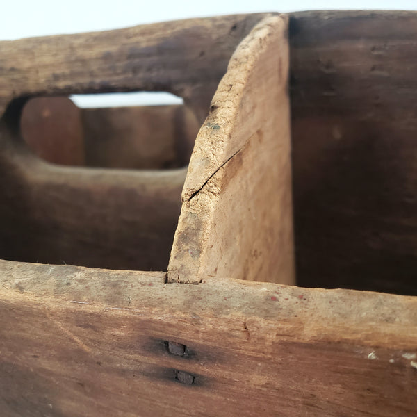 Large Rustic Carpenter's Wooden Tool Caddy Tool 6 Compartments Farmhouse Centerpiece