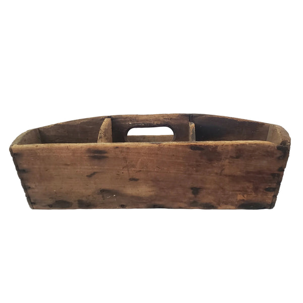Large Rustic Carpenter's Wooden Tool Caddy Tool 6 Compartments Farmhouse Centerpiece
