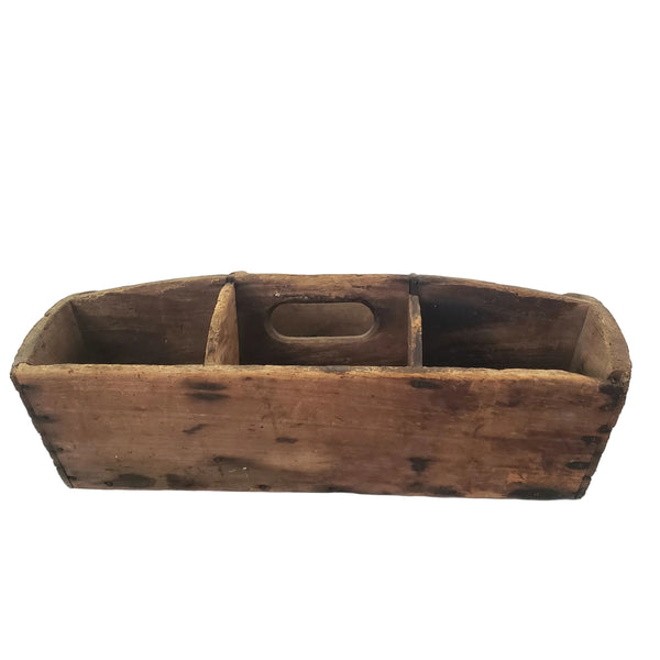 Large Rustic Carpenter's Wooden Tool Caddy Tool 6 Compartments Farmhouse Centerpiece
