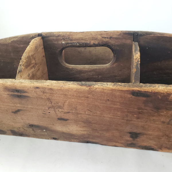 Large Rustic Carpenter's Wooden Tool Caddy Tool 6 Compartments Farmhouse Centerpiece