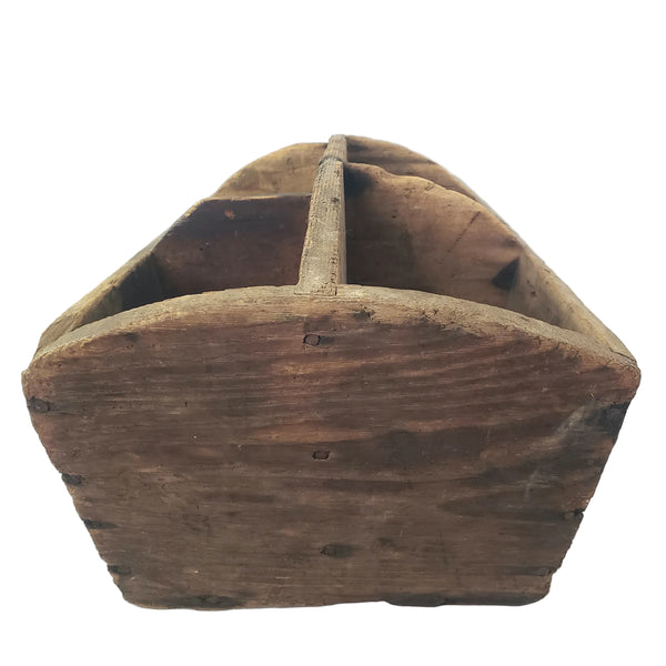 Large Rustic Carpenter's Wooden Tool Caddy Tool 6 Compartments Farmhouse Centerpiece