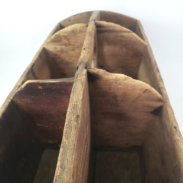 Large Rustic Carpenter's Wooden Tool Caddy Tool 6 Compartments Farmhouse Centerpiece