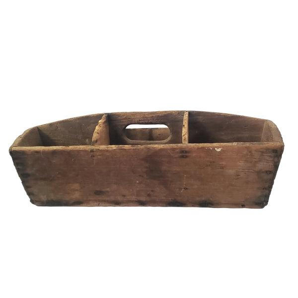 Large Rustic Carpenter's Wooden Tool Caddy Tool 6 Compartments Farmhouse Centerpiece