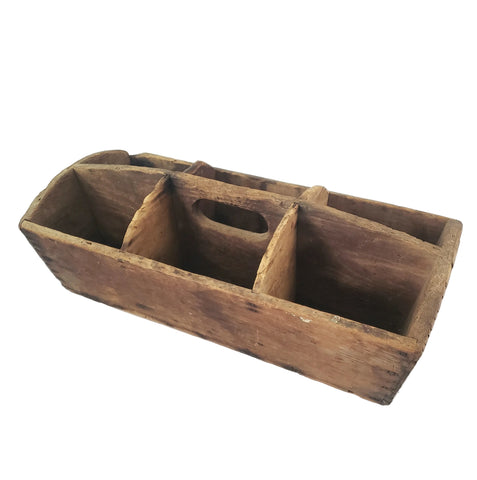 Large Rustic Carpenter's Wooden Tool Caddy Tool 6 Compartments Farmhouse Centerpiece