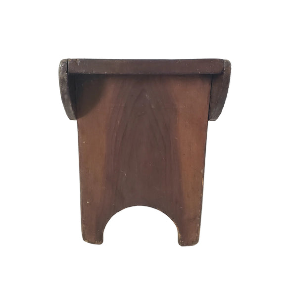 Antique Dark Brown Wooden Footstool Mortise & Tenon Construction Corner-Scalloped Apron
