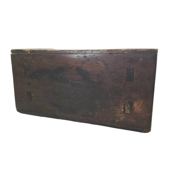 Antique Dark Brown Wooden Footstool Mortise & Tenon Construction Corner-Scalloped Apron
