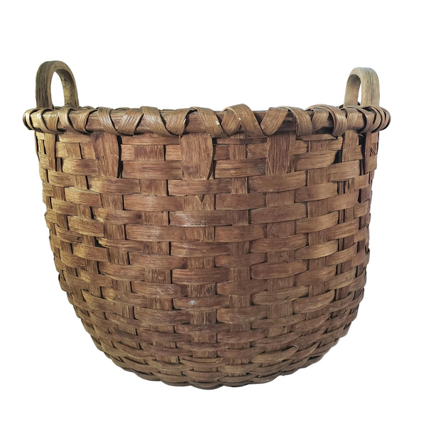 Antique Large Wooden Woven Splint Gathering Basket Farmhouse Hearth Décor