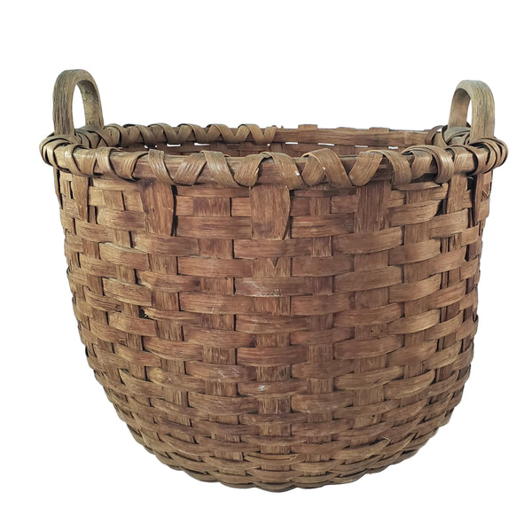 Antique Large Wooden Woven Splint Gathering Basket Farmhouse Hearth Décor