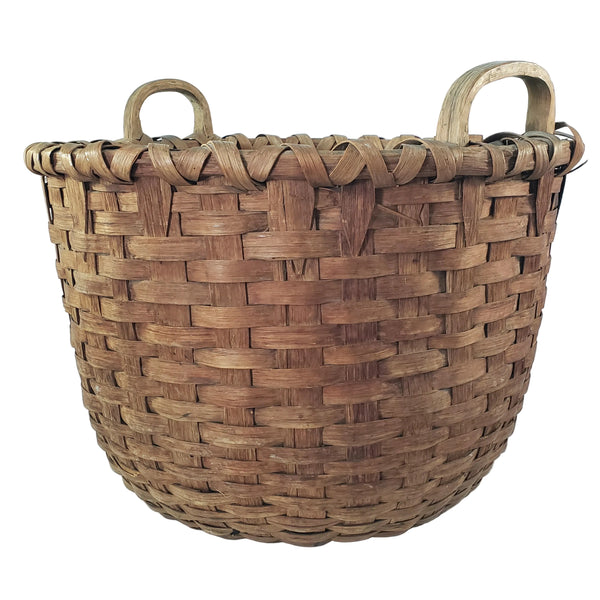 Antique Large Wooden Woven Splint Gathering Basket Farmhouse Hearth Décor