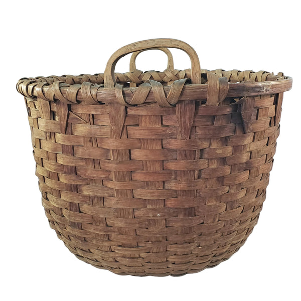 Antique Large Wooden Woven Splint Gathering Basket Farmhouse Hearth Décor