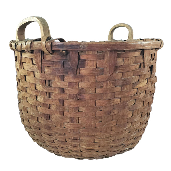 Antique Large Wooden Woven Splint Gathering Basket Farmhouse Hearth Décor