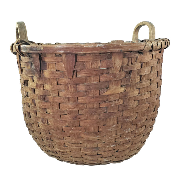 Antique Large Wooden Woven Splint Gathering Basket Farmhouse Hearth Décor