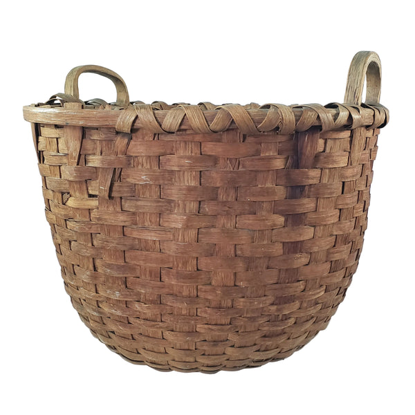 Antique Large Wooden Woven Splint Gathering Basket Farmhouse Hearth Décor