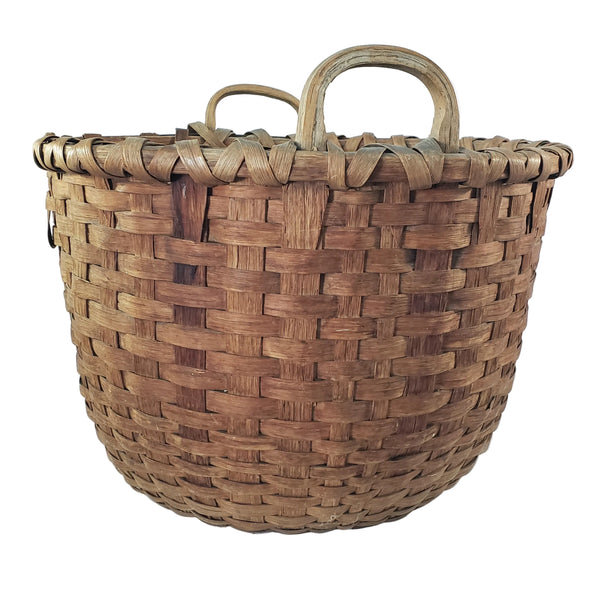 Antique Large Wooden Woven Splint Gathering Basket Farmhouse Hearth Décor