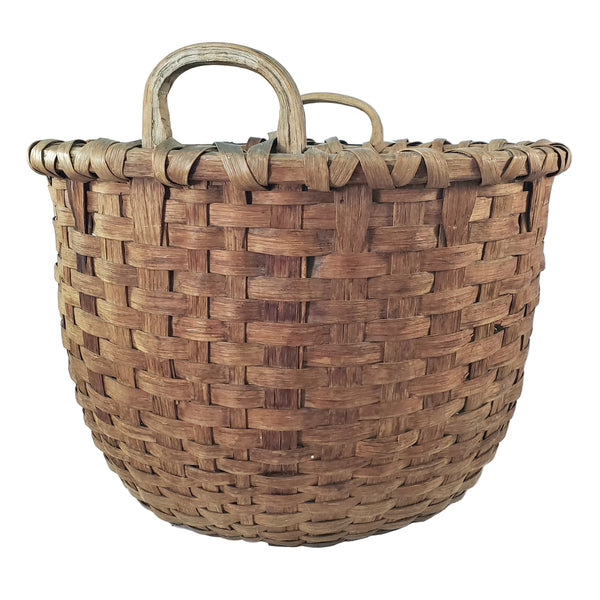 Antique Large Wooden Woven Splint Gathering Basket Farmhouse Hearth Décor