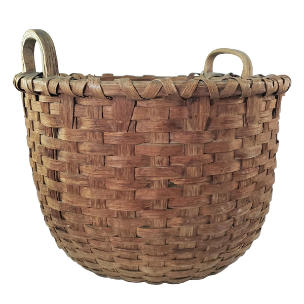 Antique Large Wooden Woven Splint Gathering Basket Farmhouse Hearth Décor