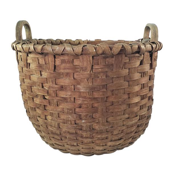Antique Large Wooden Woven Splint Gathering Basket Farmhouse Hearth Décor