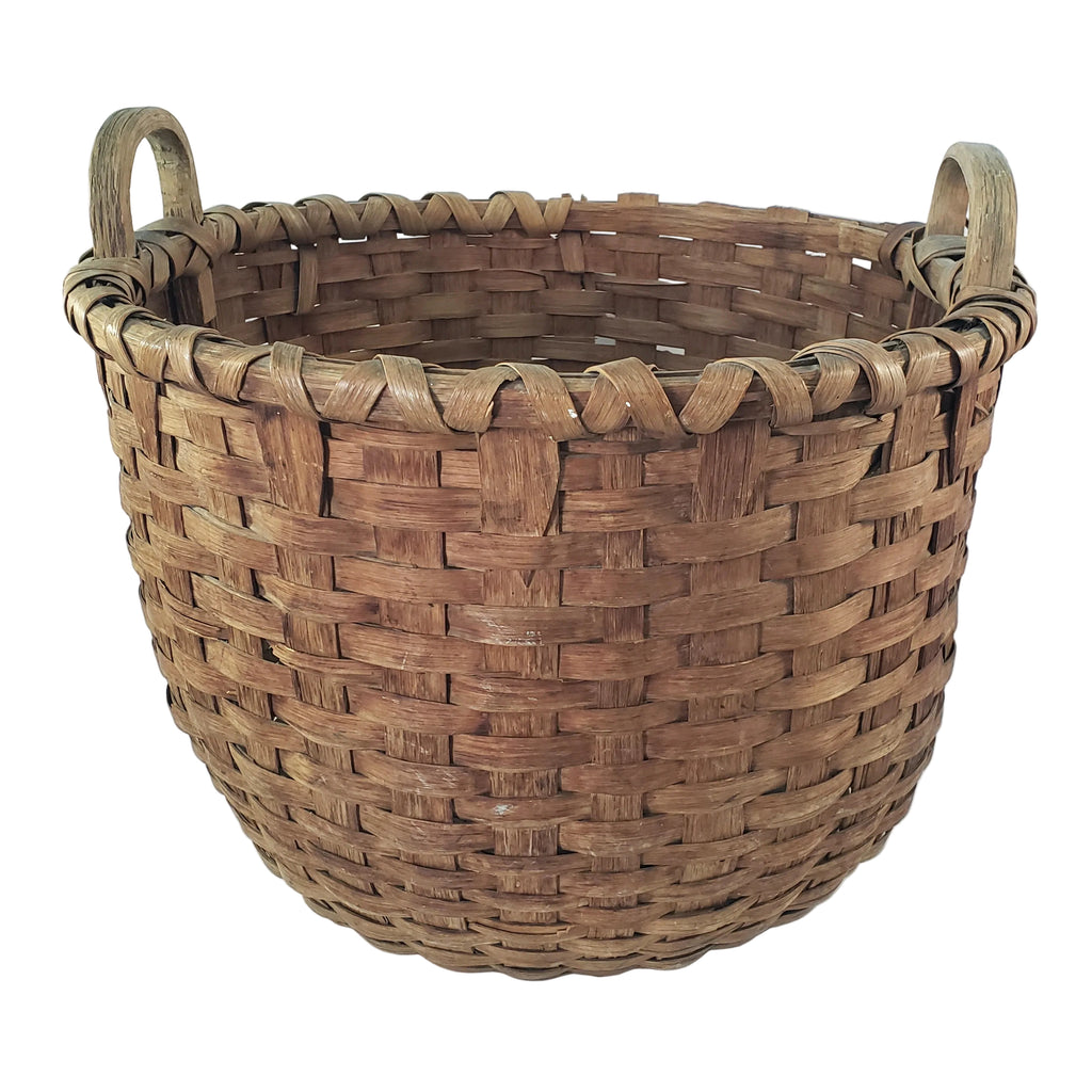 Antique Large Wooden Woven Splint Gathering Basket Farmhouse Hearth Décor