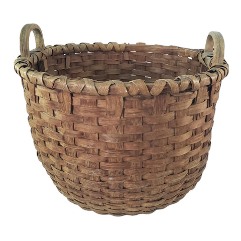 Antique Large Wooden Woven Splint Gathering Basket Farmhouse Hearth Décor
