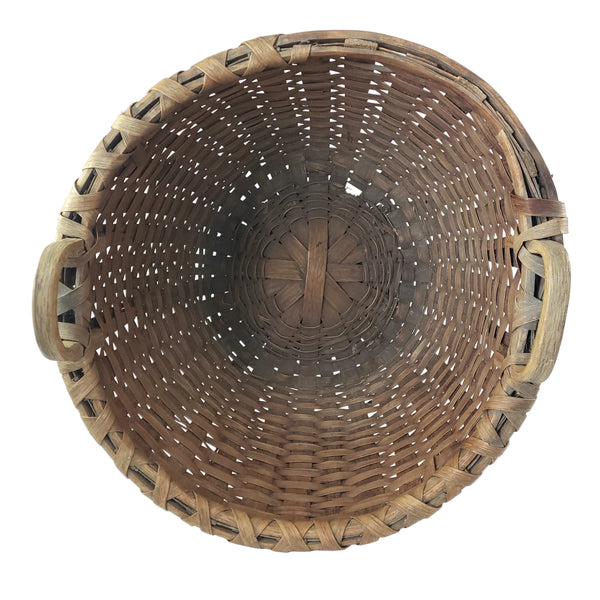 Antique Large Wooden Woven Splint Gathering Basket Farmhouse Hearth Décor