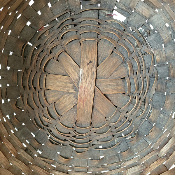 Antique Large Wooden Woven Splint Gathering Basket Farmhouse Hearth Décor