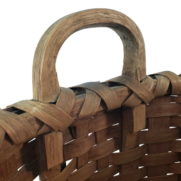 Antique Large Wooden Woven Splint Gathering Basket Farmhouse Hearth Décor