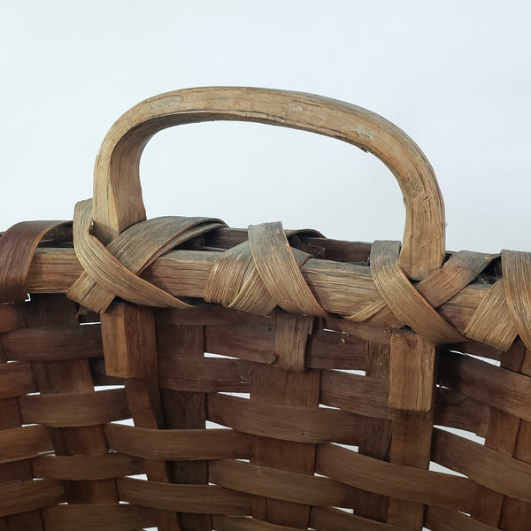 Antique Large Wooden Woven Splint Gathering Basket Farmhouse Hearth Décor