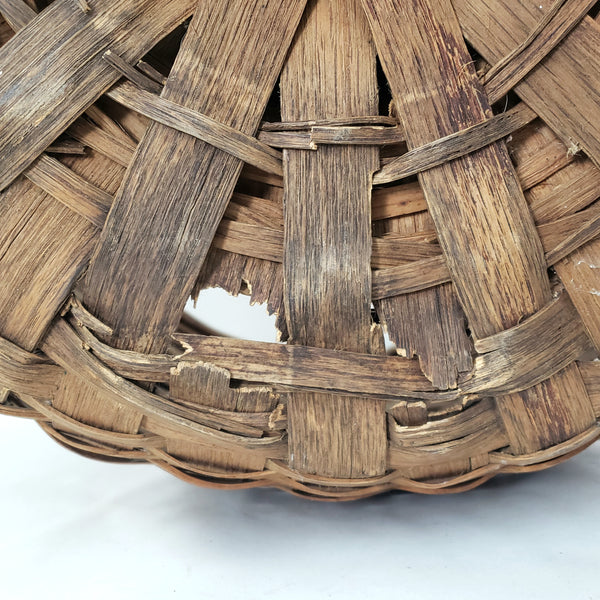 Antique Large Wooden Woven Splint Gathering Basket Farmhouse Hearth Décor