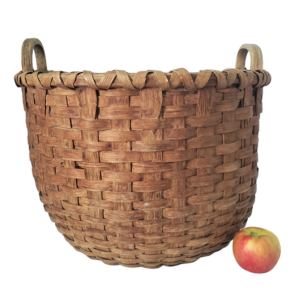 Antique Large Wooden Woven Splint Gathering Basket Farmhouse Hearth Décor