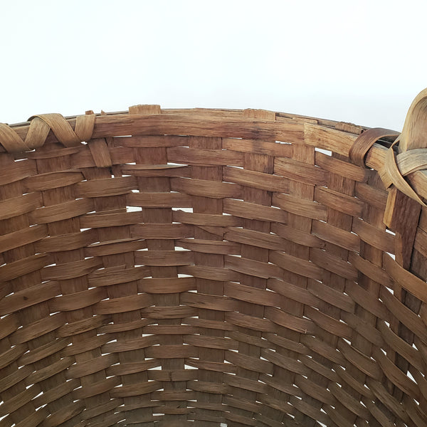 Antique Large Wooden Woven Splint Gathering Basket Farmhouse Hearth Décor