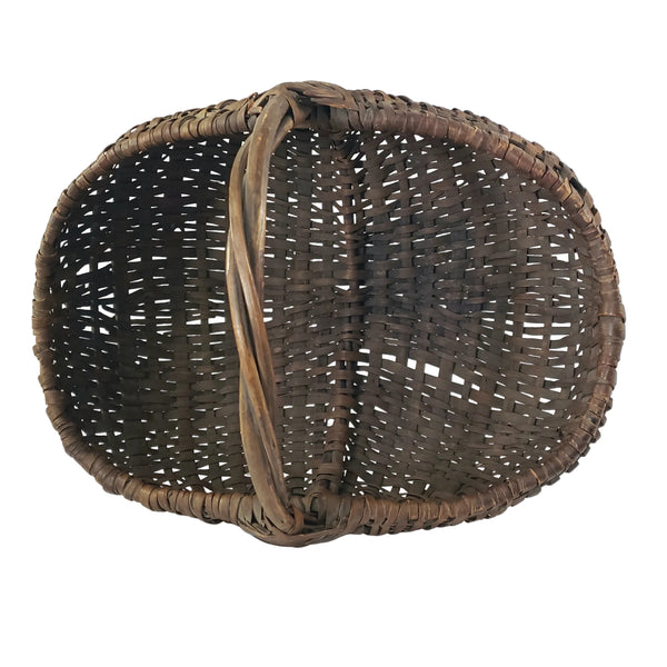 Antique Woven Splint Buttocks Egg Gathering Basket Twisted Twig Handle