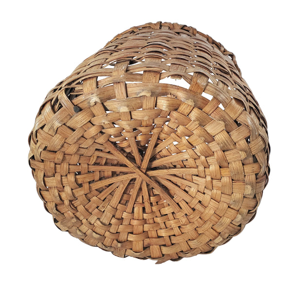 Antique Handwoven Oak Splint Gathering Basket Single Bentwood Handle