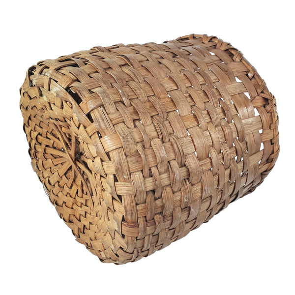 Antique Handwoven Oak Splint Gathering Basket Single Bentwood Handle