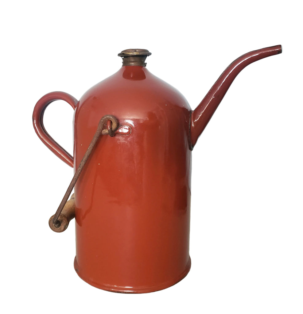Antique Enamelware Kerosene Fuel Pouring Jug Brick Red 3 Quart