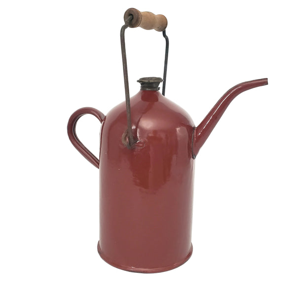Antique Enamelware Kerosene Fuel Pouring Jug Brick Red 3 Quart